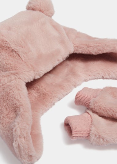 Baby Pink Trapper Hat & Gloves Set (Newborn-24mths)