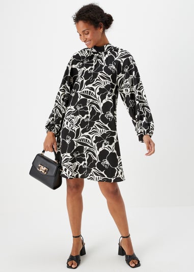 Et Vous Black Monochrome Floral High Neck Tunic Dress