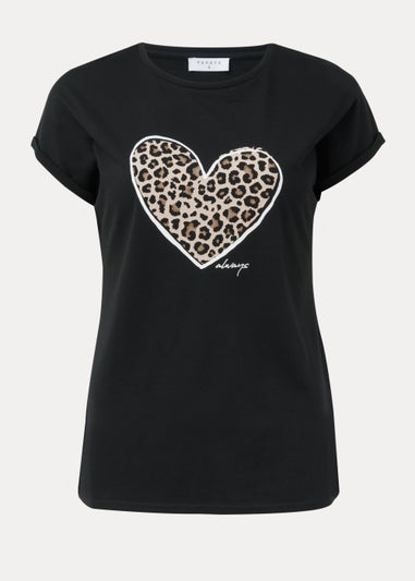 Black Animal Heart Print T-Shirt