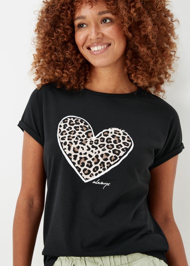 Black Animal Heart Print T-Shirt