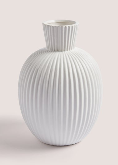 White Curved Ribbed Vase