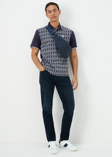 Grey Argyle Print Smart Polo Shirt