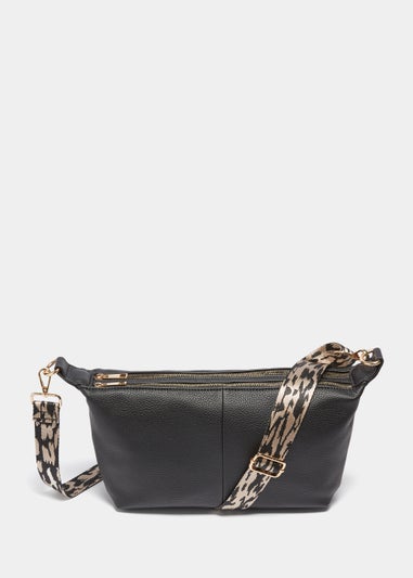 Black Double Zip Slouch Cross Body Bag