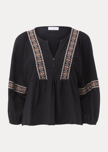 Papaya Petite Black Embroidered Jersey Blouse