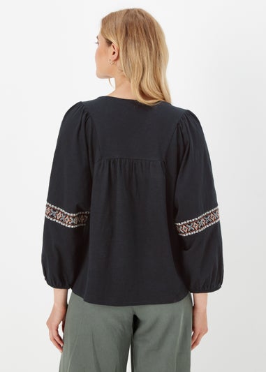 Papaya Petite Black Embroidered Jersey Blouse