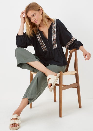 Papaya Petite Black Embroidered Jersey Blouse