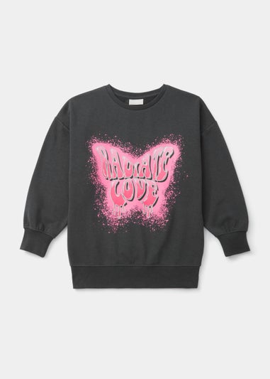 Girls Charcoal Butterfly Sweatshirt (4-13yrs)