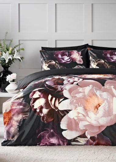 Black Floral Print Velvet Duvet Cover - Matalan