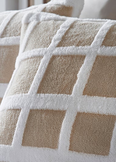 Beige Grid Jacquard Teddy Fleece Reversible Duvet Cover