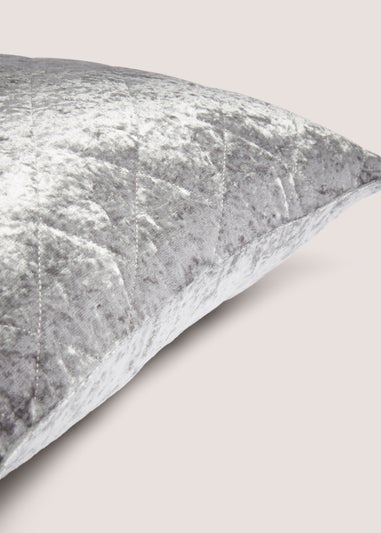 Silver Quilted Crushed Velvet Cushion (43cm x 43cm)