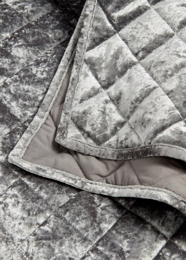 Silver Quilted Crushed Velvet Bedspread (235cm x 235cm)