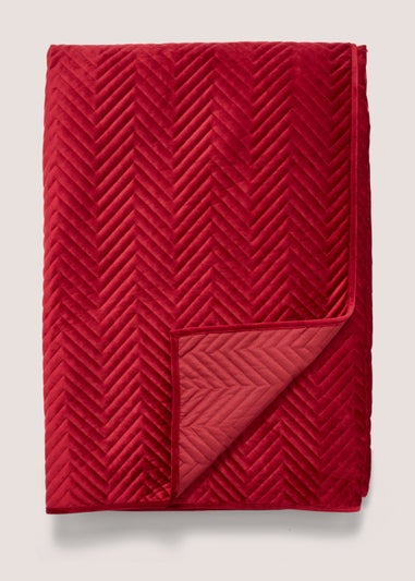 Red Velvet Quilted Bedspread (235cm x 235cm)