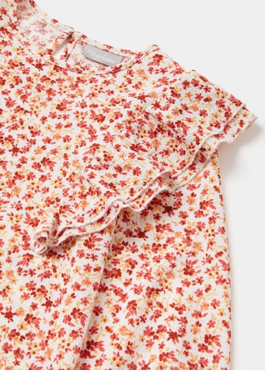 Girls Cream Print Crinkle Frill Top (4-13yrs)
