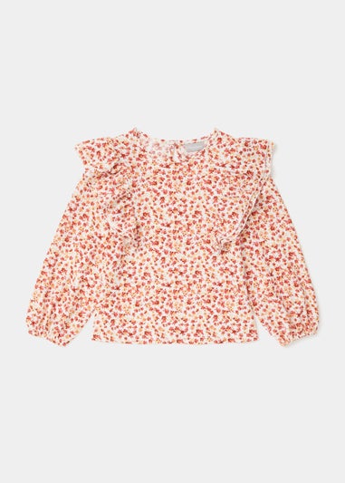 Girls Cream Print Crinkle Frill Top (4-13yrs)