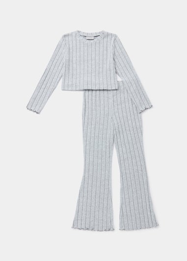 Girls Grey Ribbed Soft Touch Top & Leggings Set (4-13yrs)