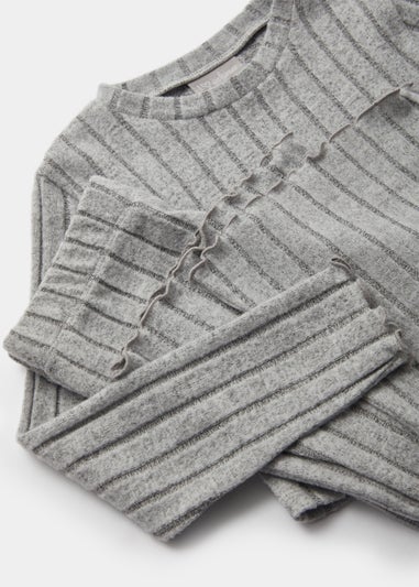 Girls Grey Ribbed Soft Touch Top & Leggings Set (4-13yrs)