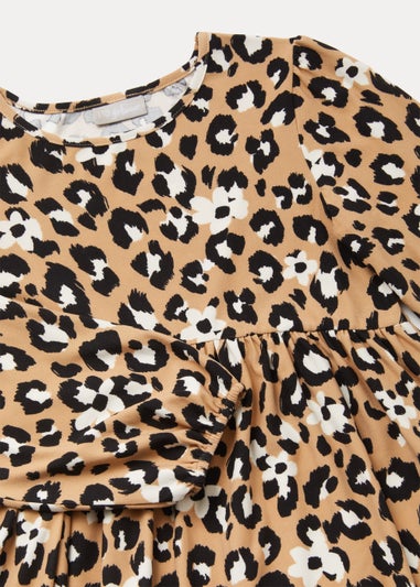 Girls Brown Animal Print Soft Dress (4-13yrs)