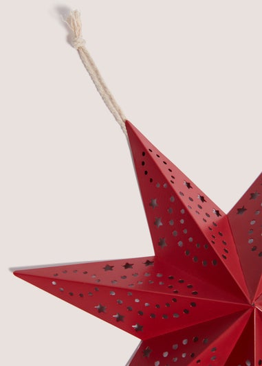 Red Metal Small Christmas Hanging Star (24cm x 30cm)