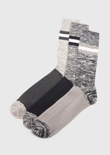 3 Pack Grey Stripe Thermal Socks