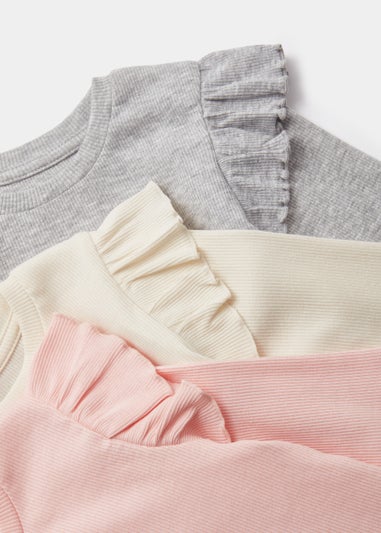 Girls 3 Pack Ribbed Long Sleeve T-Shirts (9mths-6yrs)