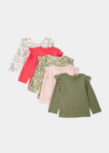 Girls 5 Pack Plain & Print T-Shirts (9mths-6yrs)