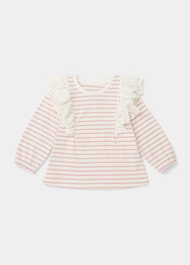 Girls Pink Stripe Broderie T-Shirt (9mths-6yrs)