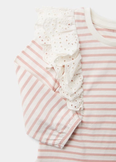 Girls Pink Stripe Broderie T-Shirt (9mths-6yrs)