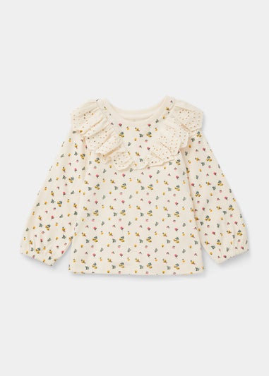 Girls Cream Ditsy Broderie T-Shirt (9mths-6yrs) - Matalan