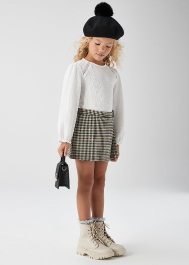 Girls Brown Check Skort & Blouse Set (4-15yrs)