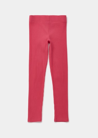 Girls Pink Ribbed Leggings (4-13yrs)