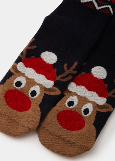 Brown Reindeer Print Slipper Socks