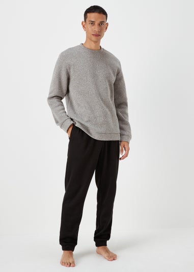 Grey Snit Fleece Long Pyjama Set - Matalan