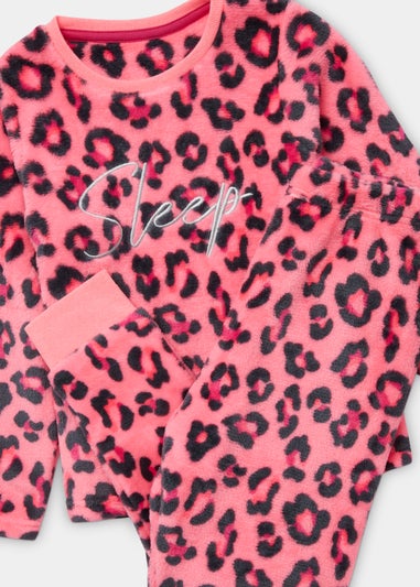 Girls Pink Leopard Print Pyjama Set 5 13yrs Matalan