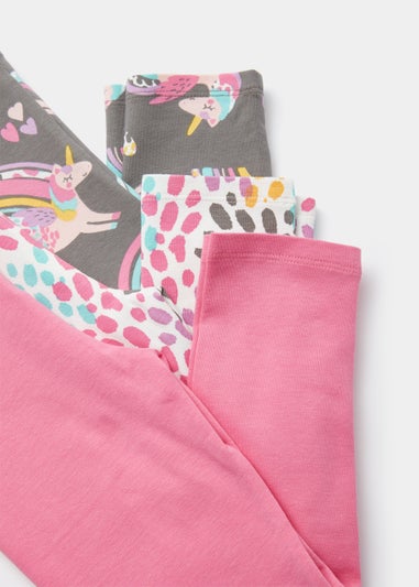 Girls 3 Pack Plain & Print Leggings (9mths-6yrs)