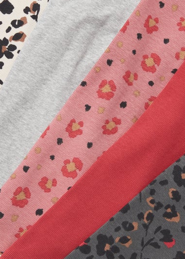 5 Pack Beige Leopard Print Ribbed Leggings (9mths-6yrs)