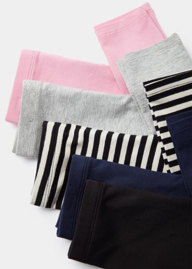 Girls 5 Pack Plain & Stripe Leggings (9mths-6yrs)