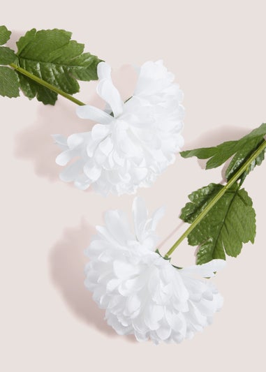 2 Pack White Pom Pom Flower Single Stems (85cm)