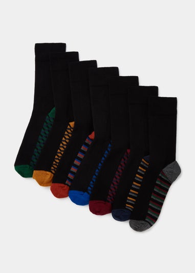 7 Pack Black Footbed Socks