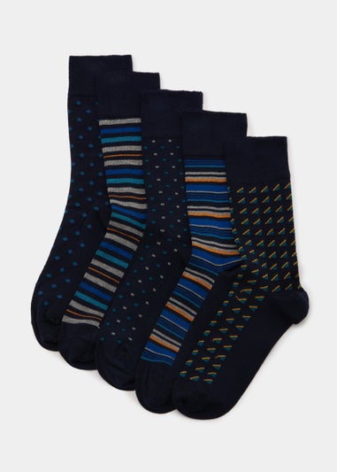 5 Pack Black Geo Flexi Top Socks - Matalan