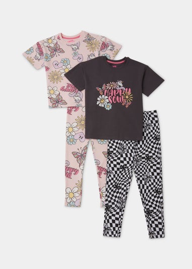 Girls 2 Pack Happy Soul & Floral Pyjama Sets (4-13yrs)