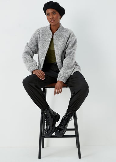 Grey Boucle Bomber Jacket