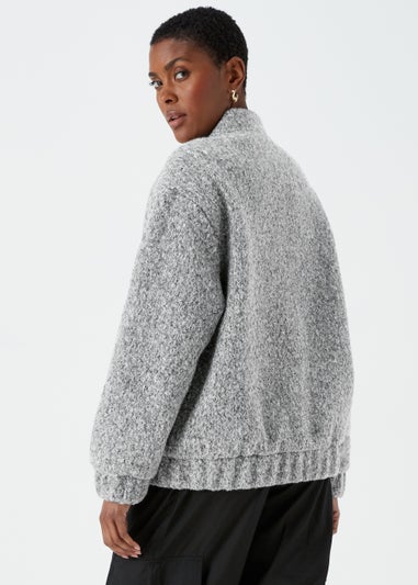 Grey Boucle Bomber Jacket