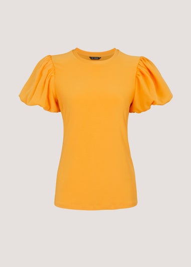 Et Vous Orange Puff Sleeve Woven Top