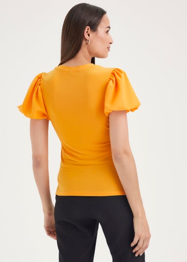 Et Vous Orange Puff Sleeve Woven Top