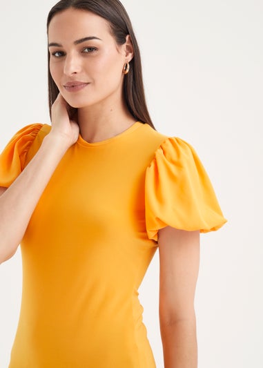 Et Vous Orange Puff Sleeve Woven Top