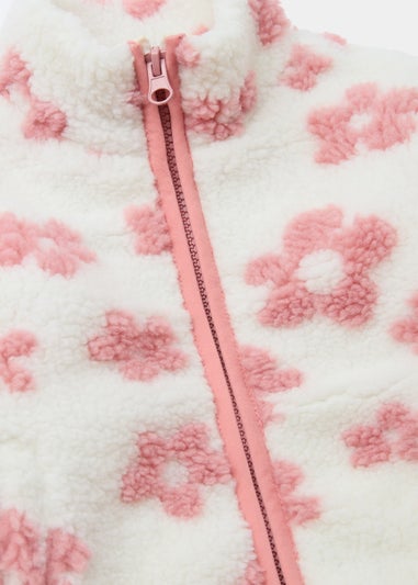 Girls Cream & Pink Floral Borg Jacket (9mths-6yrs)