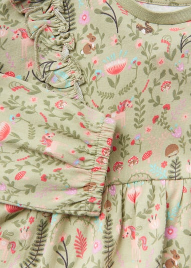 Girls Sage Floral Print Long Sleeve Dress (9mths-6yrs)