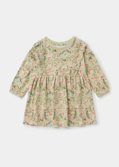 Girls Sage Floral Print Long Sleeve Dress (9mths-6yrs)