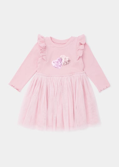 Girls Pink Ribbed Mesh Tutu Dress (9mths-6yrs)