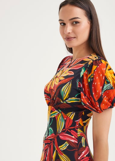 Et Vous Multicoloured Palm Print Midi Dress